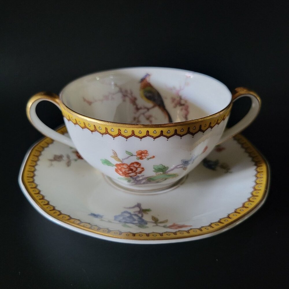 Antique Theodore Haviland Limoges Bouillon Cup & Saucer Eden Pattern